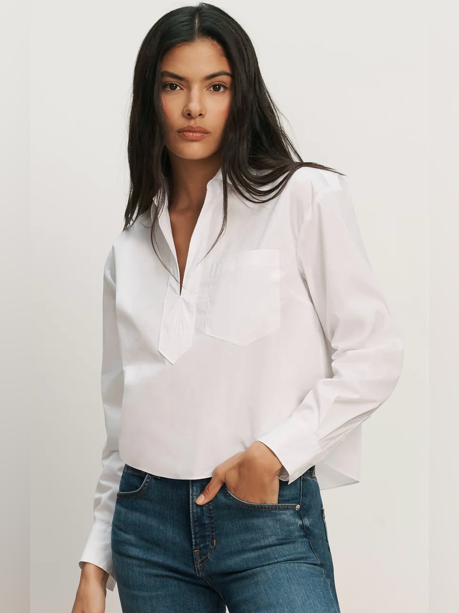Veronica Beard Khai Cotton Poplin Blouse V Neck Preppy Office 14